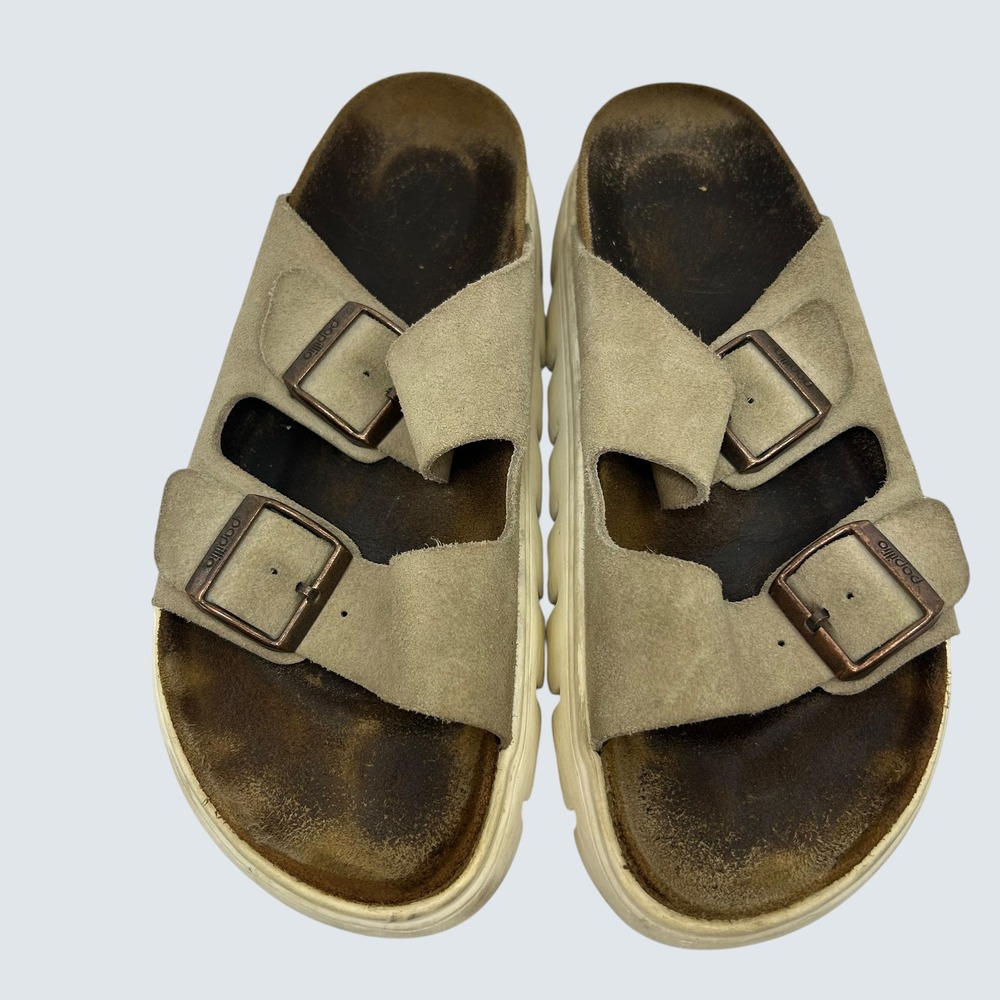Papillio By Birkenstock Gorpcore Platform Suede Slide Sandals 41 Tan Chunky Boho